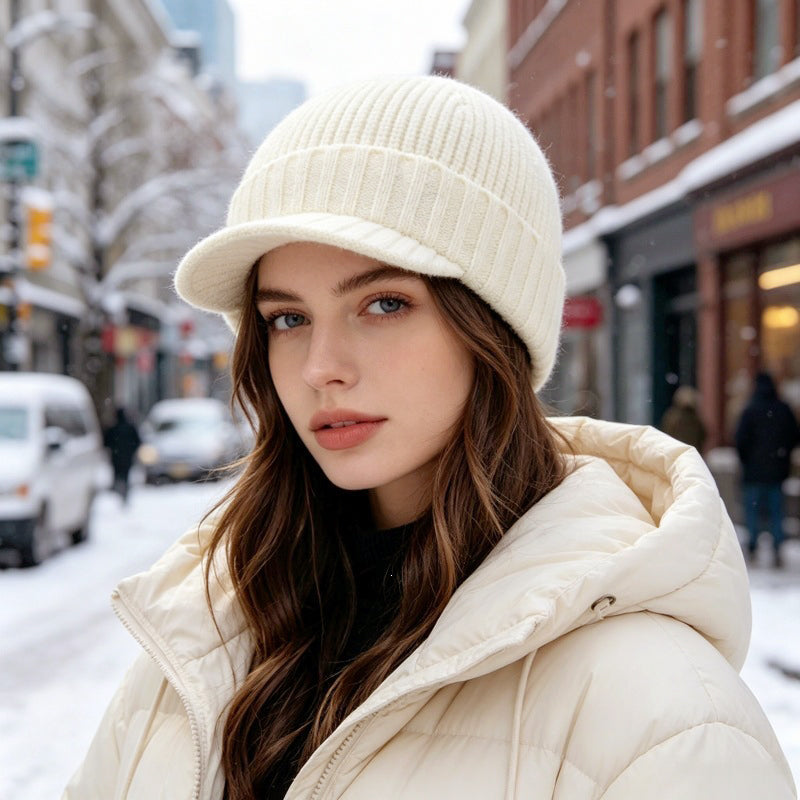 Bonnet en maille chaud avec visière, unisexe