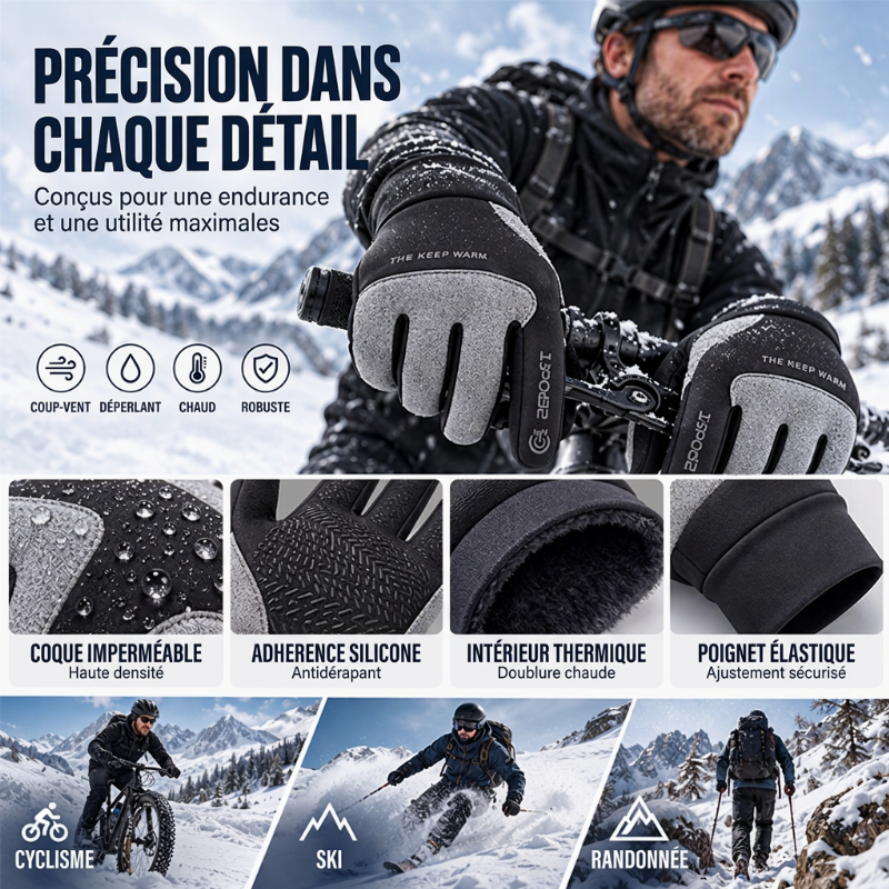 🎁-50% DE RÉDUCTION ! 🧤Gants de Sport Coupe-Vent Tactiles, Gants de Cyclisme Chauds Antidérapants pour Randonnée, Moto et Activités Extérieures