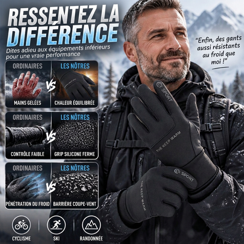 🎁-50% DE RÉDUCTION ! 🧤Gants de Sport Coupe-Vent Tactiles, Gants de Cyclisme Chauds Antidérapants pour Randonnée, Moto et Activités Extérieures