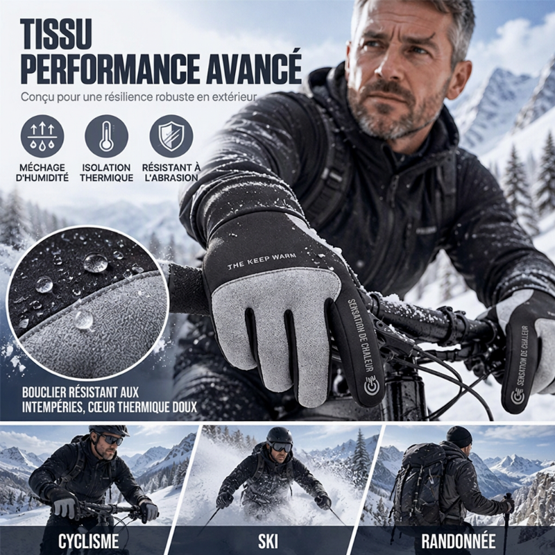 🎁-50% DE RÉDUCTION ! 🧤Gants de Sport Coupe-Vent Tactiles, Gants de Cyclisme Chauds Antidérapants pour Randonnée, Moto et Activités Extérieures