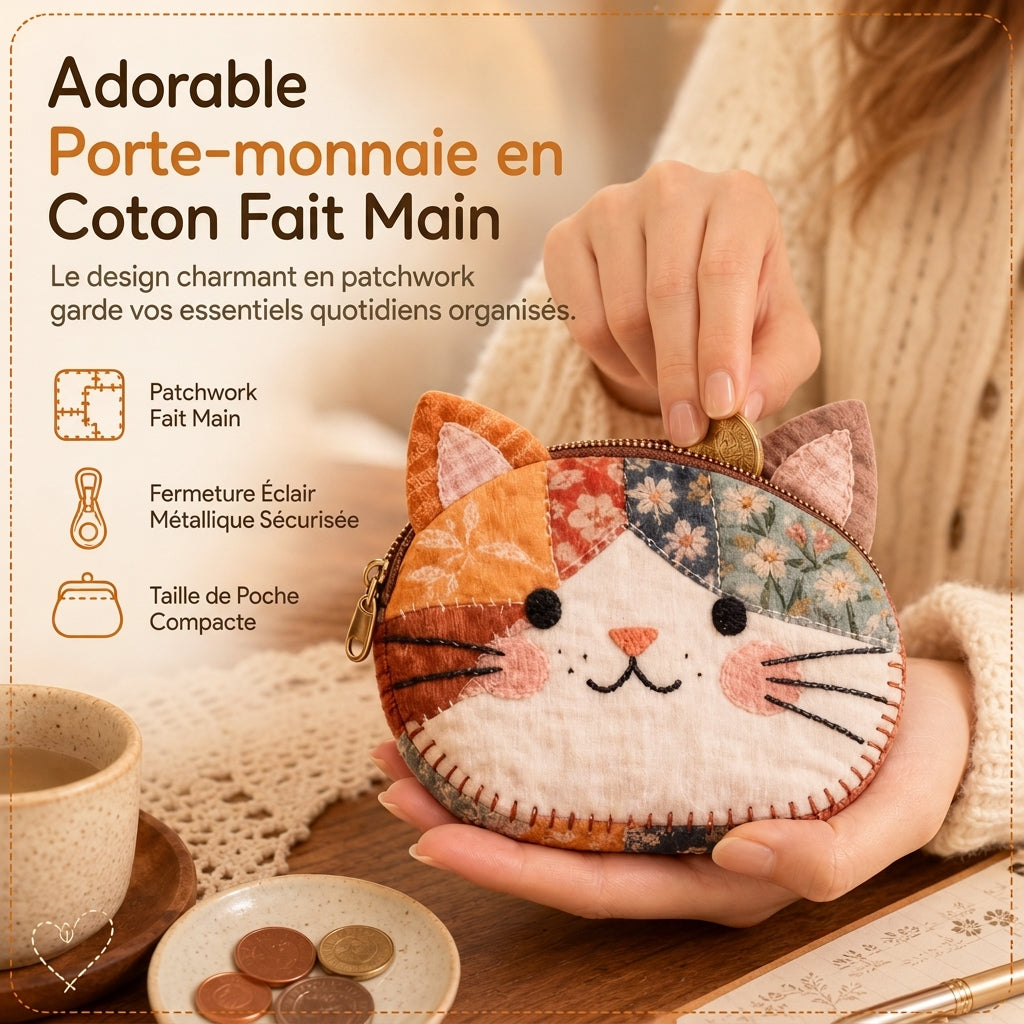 Mignon petit portemonnaie pour chats Patchwork et porte-cartes portable, petit sac créatif pour filles