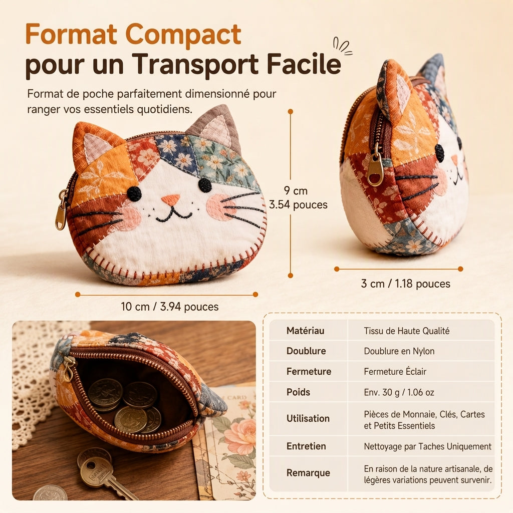 Mignon petit portemonnaie pour chats Patchwork et porte-cartes portable, petit sac créatif pour filles