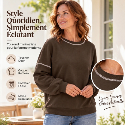 Pull à col rond décontracté et ample pour femme