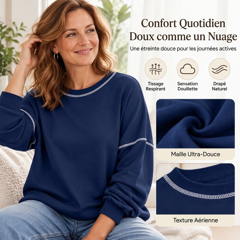 Pull à col rond décontracté et ample pour femme