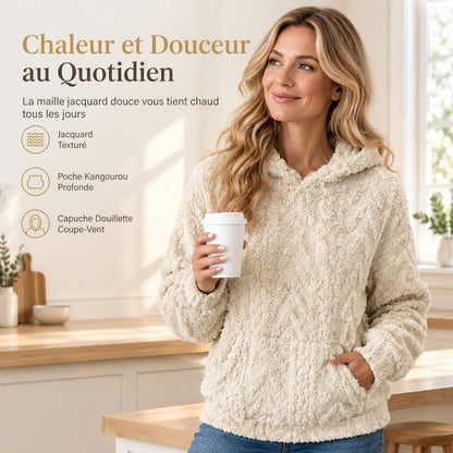 Pull à capuche en peluche jacquard ample pour femme, pour l'automne et l'hiver