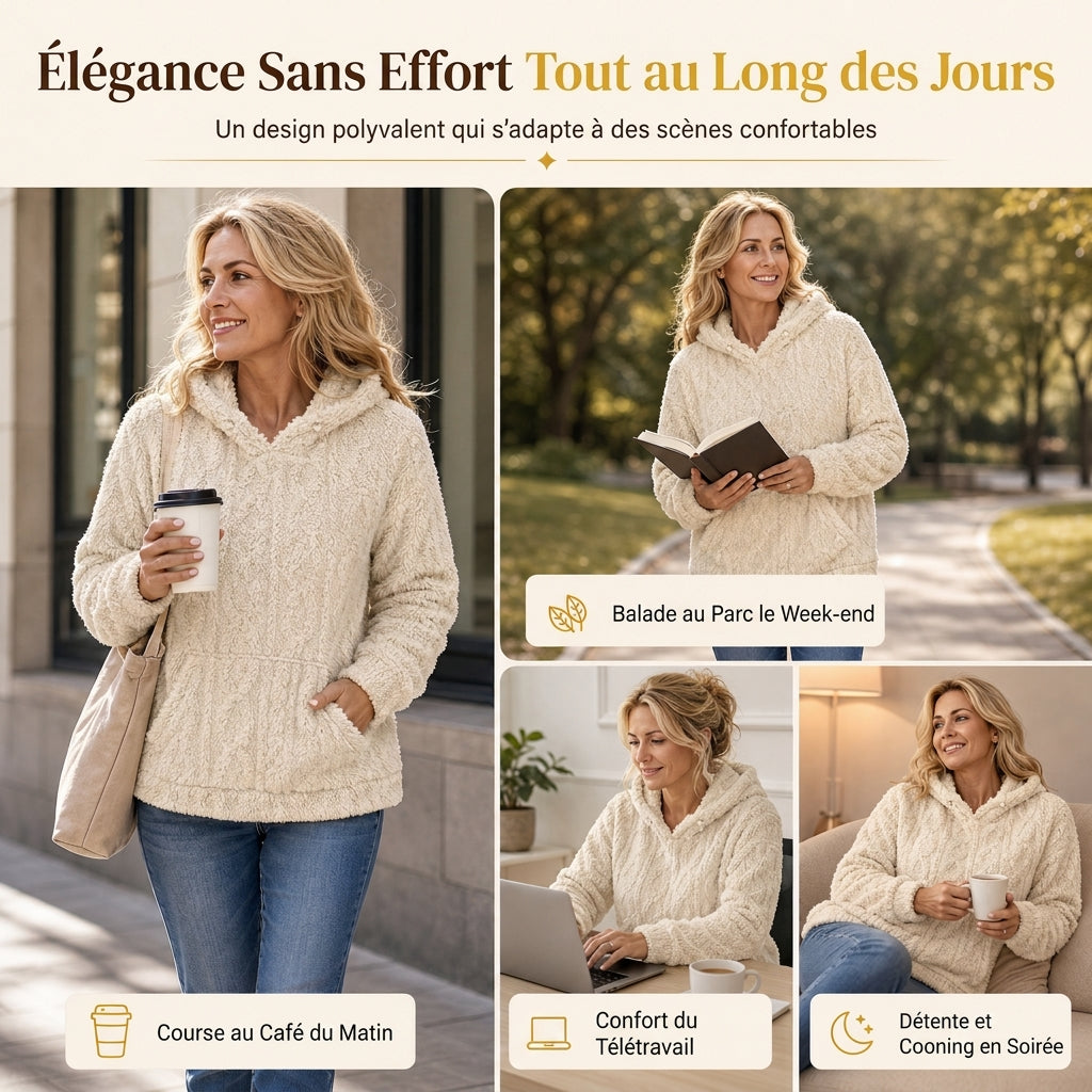 Pull à capuche en peluche jacquard ample pour femme, pour l'automne et l'hiver