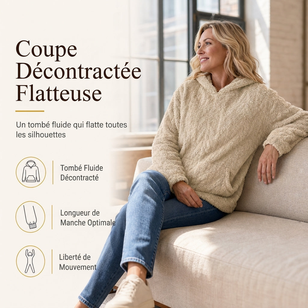 Pull à capuche en peluche jacquard ample pour femme, pour l'automne et l'hiver