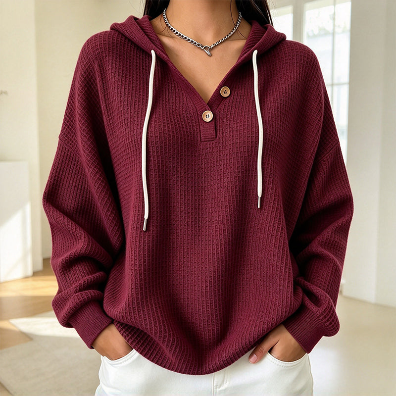 Sweat-shirt à capuche Henley en maille nid d'abeille pour femme