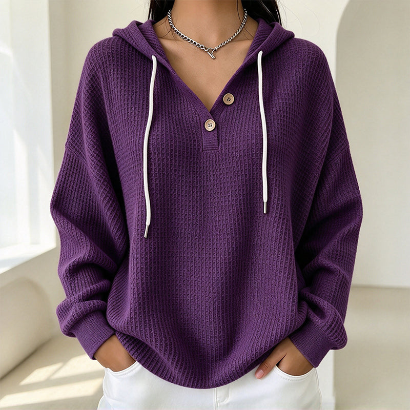 Sweat-shirt à capuche Henley en maille nid d'abeille pour femme