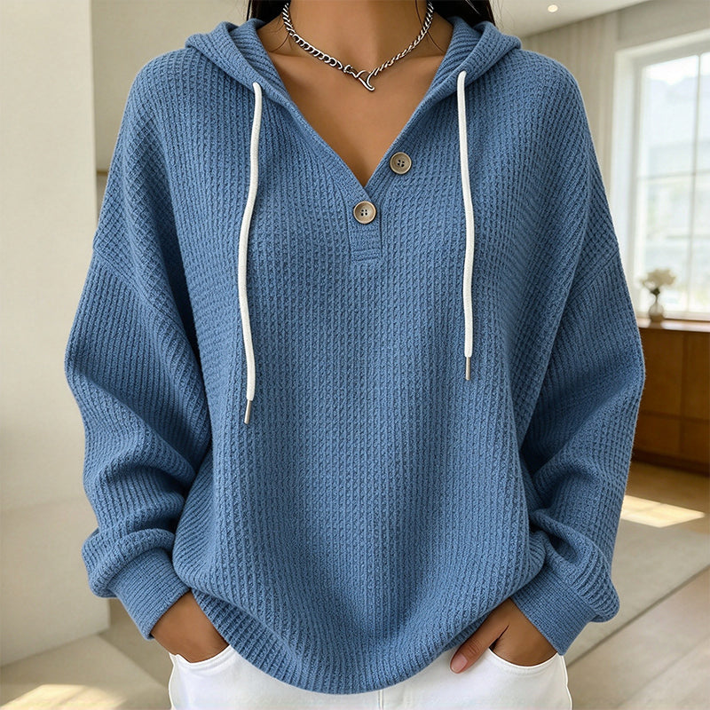 Sweat-shirt à capuche Henley en maille nid d'abeille pour femme