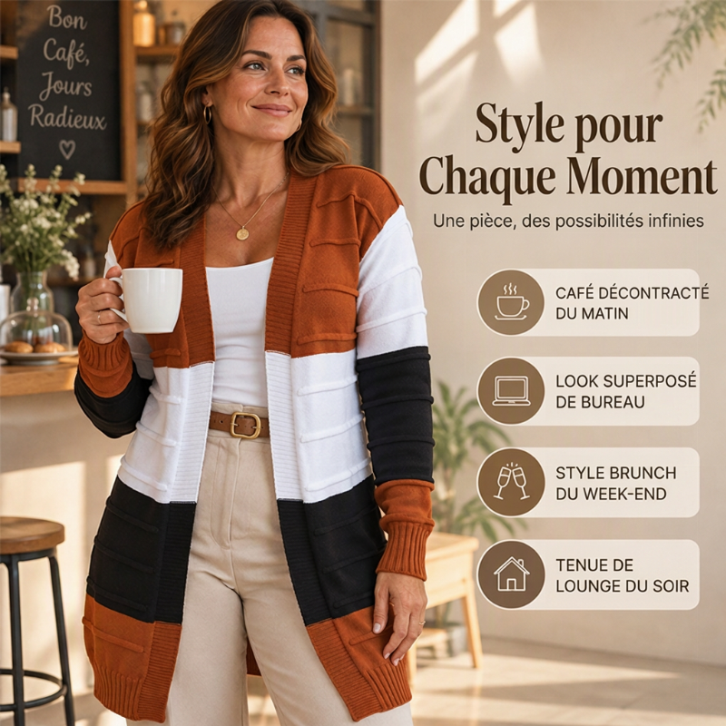 Cardigan en maille à ouverture sans fermeture et bloc de couleurs pour femme