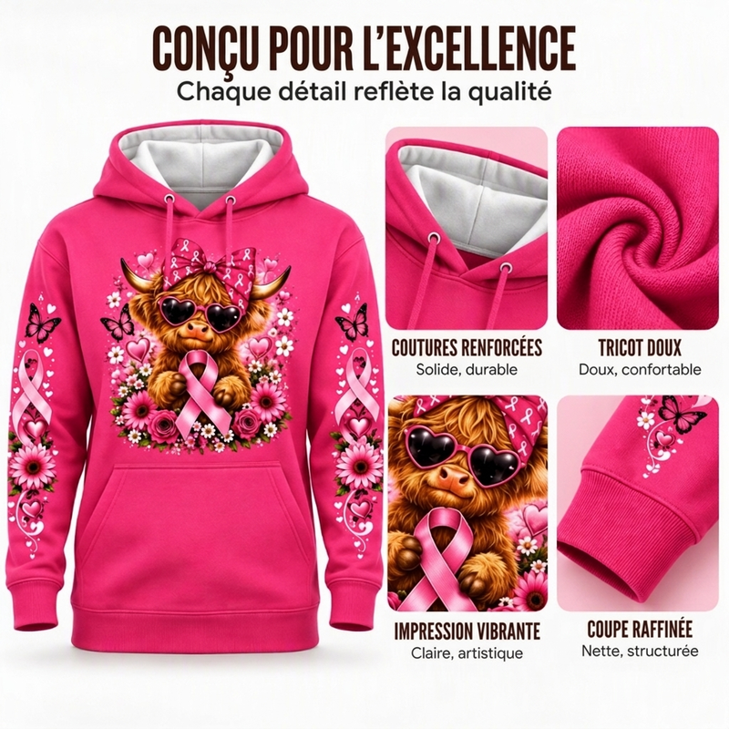 Hoodie à capuche à poche avec imprimé vache Highland pour homme