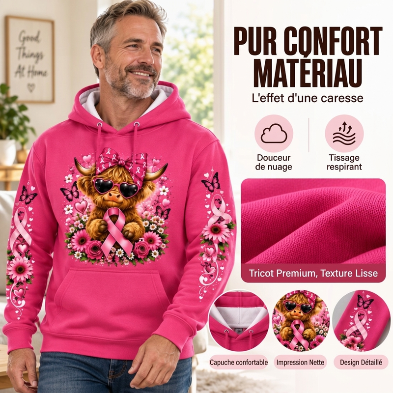 Hoodie à capuche à poche avec imprimé vache Highland pour homme