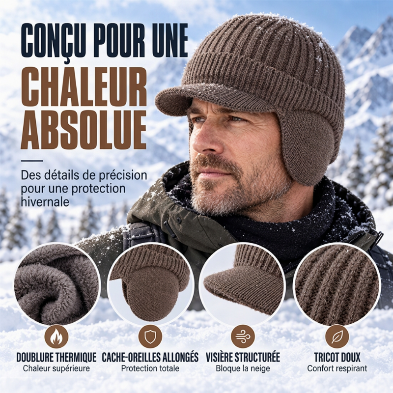 🧢Bonnet en tricot d'hiver pour homme avec visière et protège-oreilles