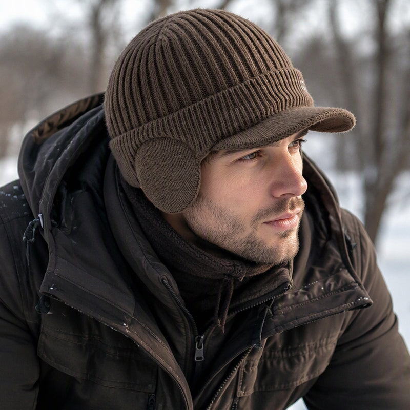 🧢Bonnet en tricot d'hiver pour homme avec visière et protège-oreilles