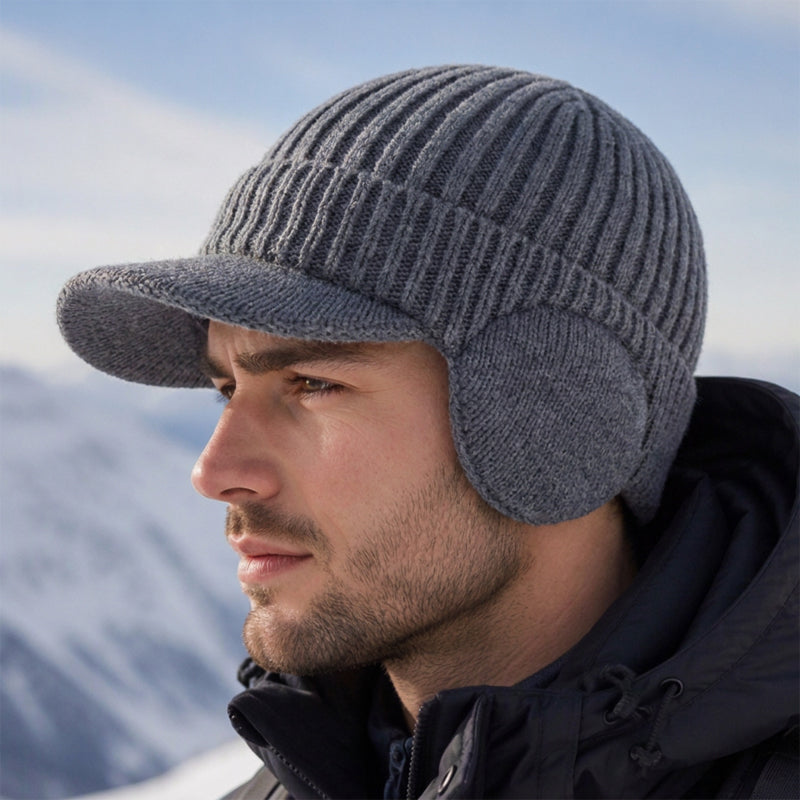 🧢Bonnet en tricot d'hiver pour homme avec visière et protège-oreilles