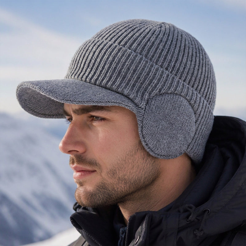 🧢Bonnet en tricot d'hiver pour homme avec visière et protège-oreilles