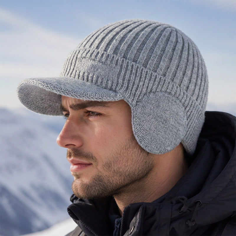 🧢Bonnet en tricot d'hiver pour homme avec visière et protège-oreilles
