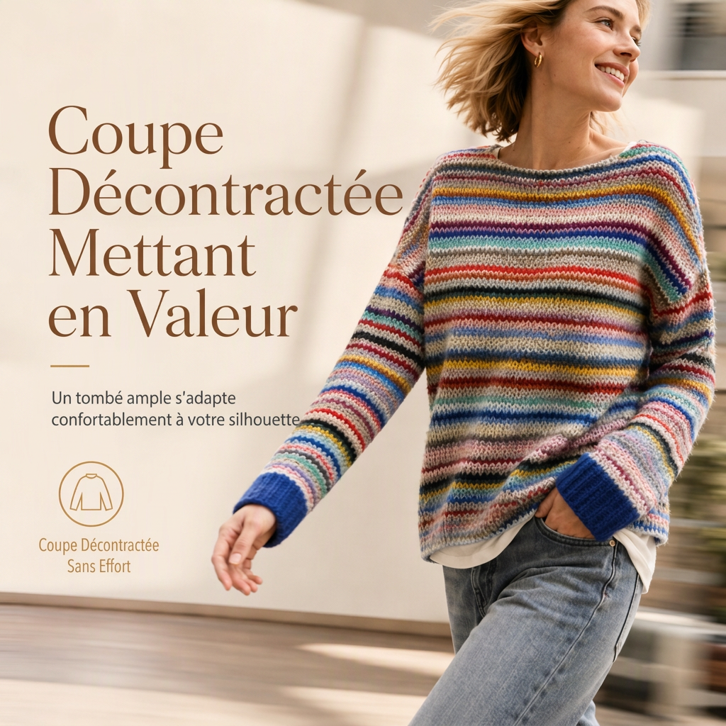Pull en maille à col rond et bloc de couleurs oversize pour femme