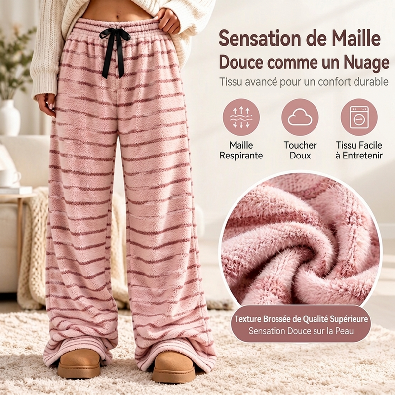 Pantalon large rayé en peluche réversible pour dames