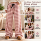 Pantalon large rayé en peluche réversible pour dames