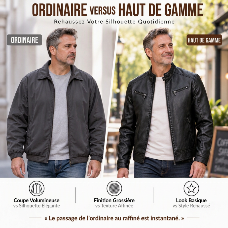 Veste en cuir PU à col montant stylée pour homme
