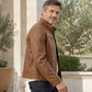 Veste en cuir PU à col montant stylée pour homme