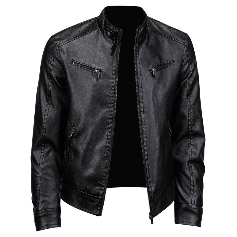 Veste en cuir PU à col montant stylée pour homme