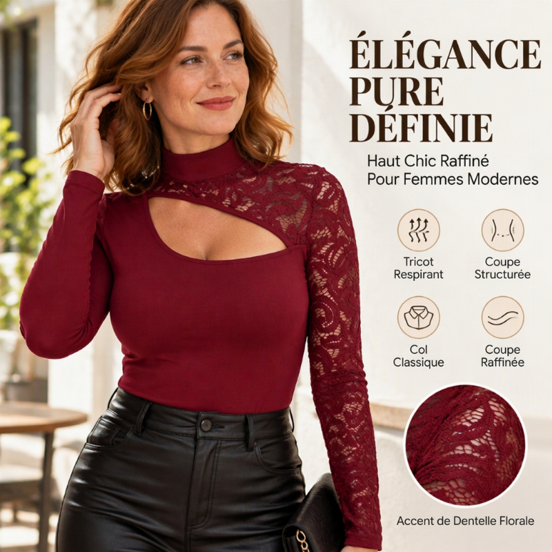 Haut en dentelle chic pour femmes avec découpe asymétrique