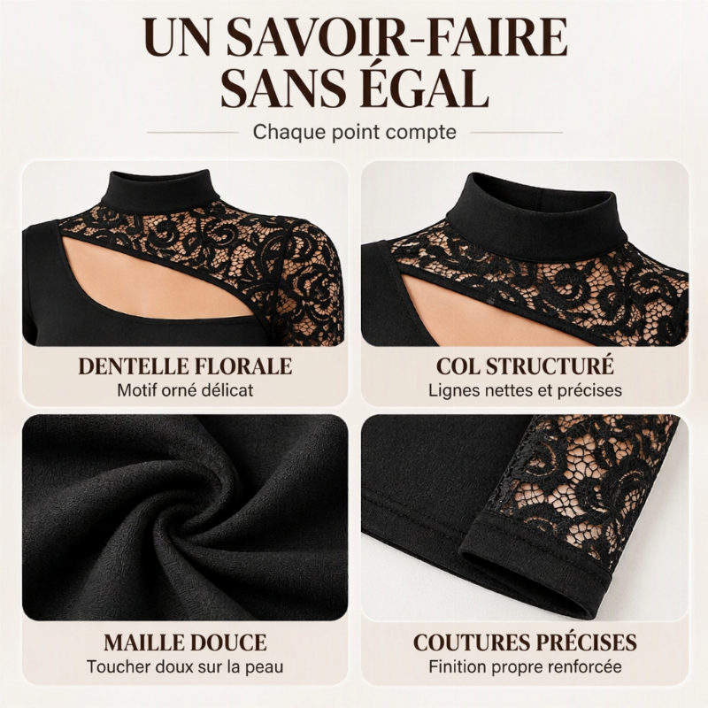 Haut en dentelle chic pour femmes avec découpe asymétrique