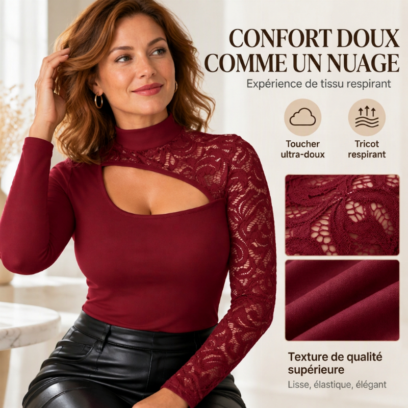Haut en dentelle chic pour femmes avec découpe asymétrique