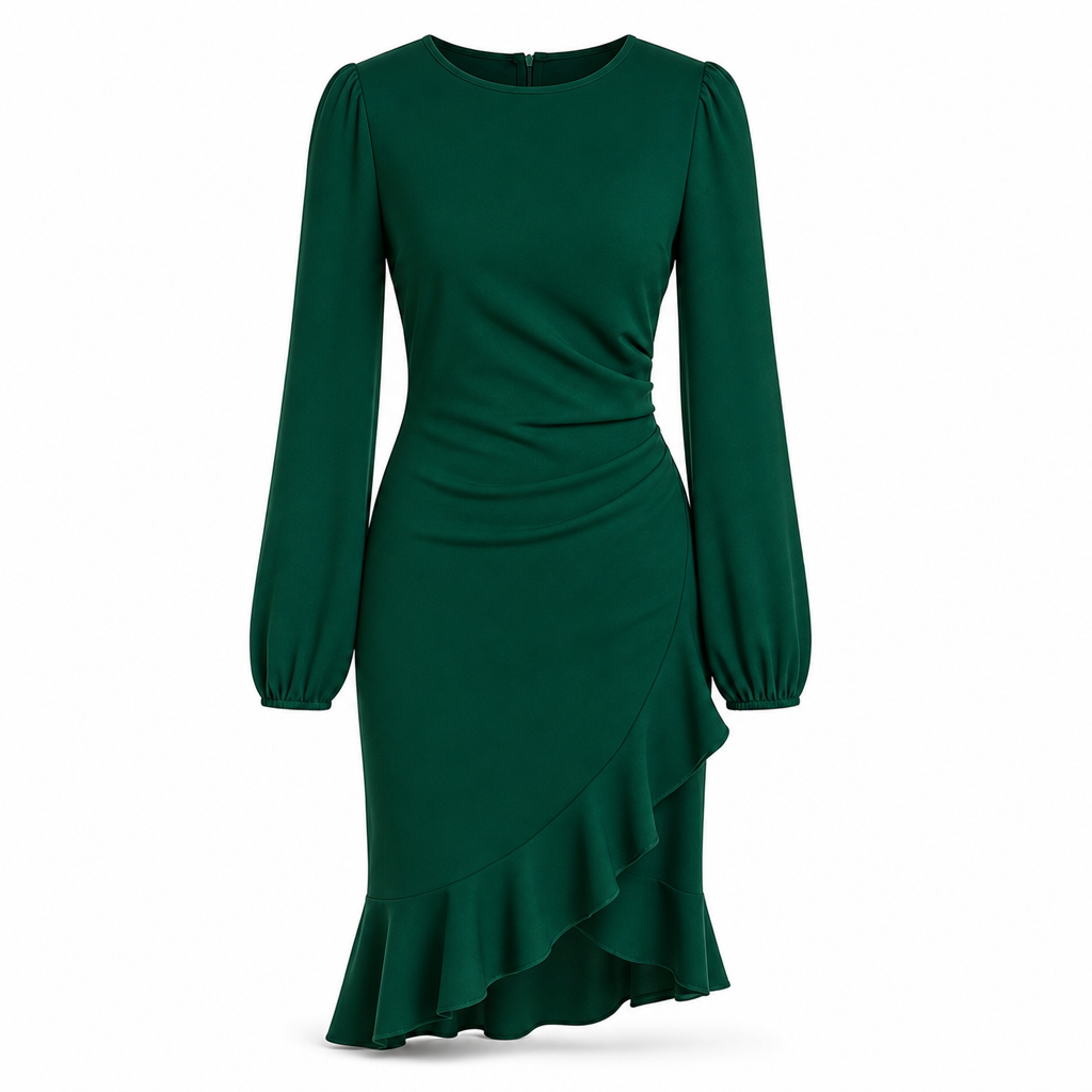 Roche bodycon à manches bouffantes unies pour femmes