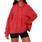 Sweat-shirt à capuche ample avec ourlet volanté pour femme