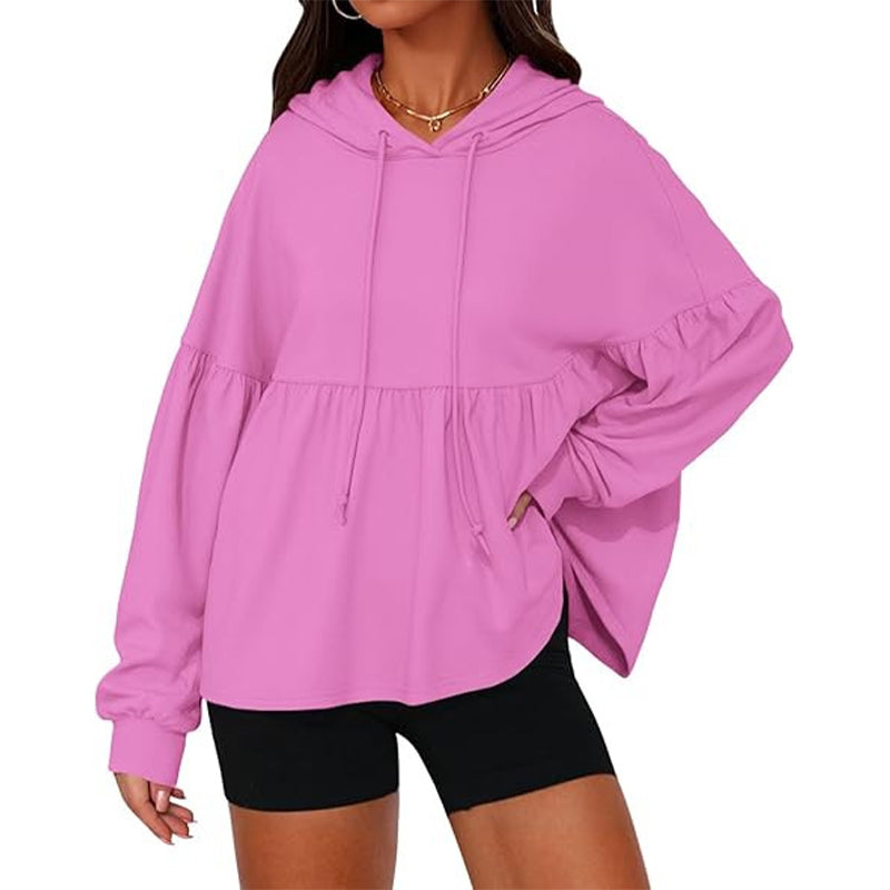 Sweat-shirt à capuche ample avec ourlet volanté pour femme