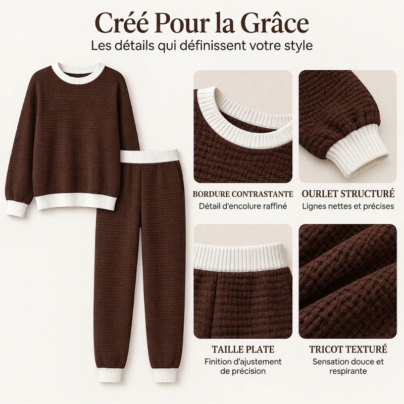 Ensemble 2 pièces décontracté en tricot gaufre pour femmes
