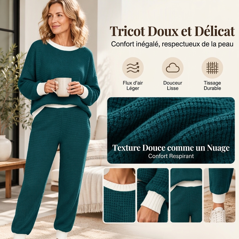 Ensemble 2 pièces décontracté en tricot gaufre pour femmes