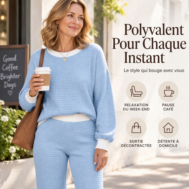 Ensemble 2 pièces décontracté en tricot gaufre pour femmes