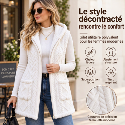 Gilet à capuche double face pelucheux confortable pour femmes