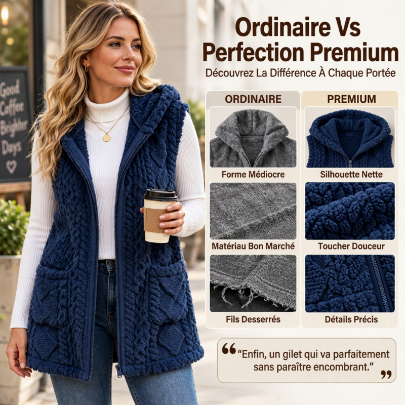 Gilet à capuche double face pelucheux confortable pour femmes