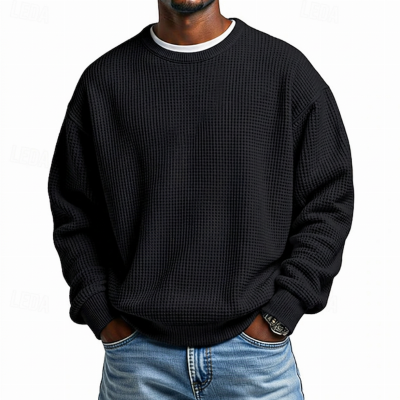 Sweat-shirt à col rond en maille gaufrée pour homme