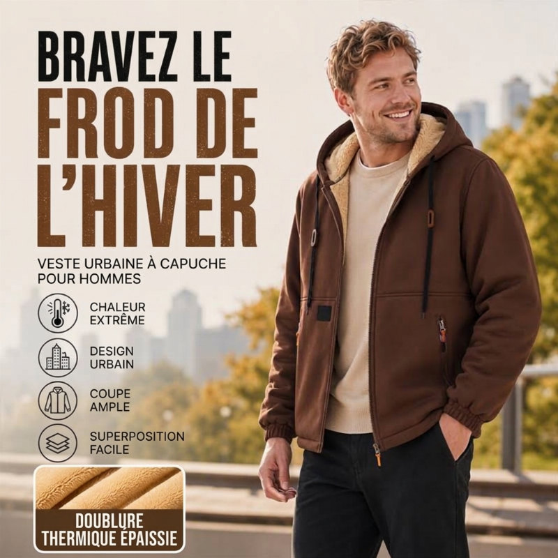 Veste à capuche doublée en sherpa épaisse pour homme🚛 Livraison gratuite ⚡