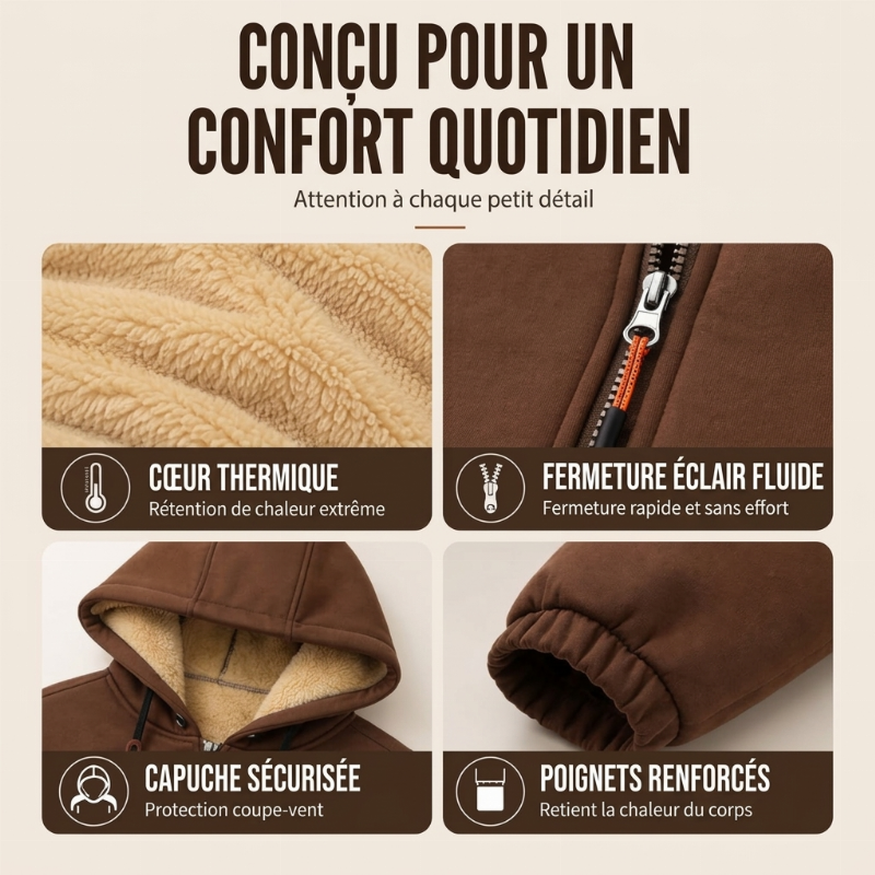 Veste à capuche doublée en sherpa épaisse pour homme🚛 Livraison gratuite ⚡