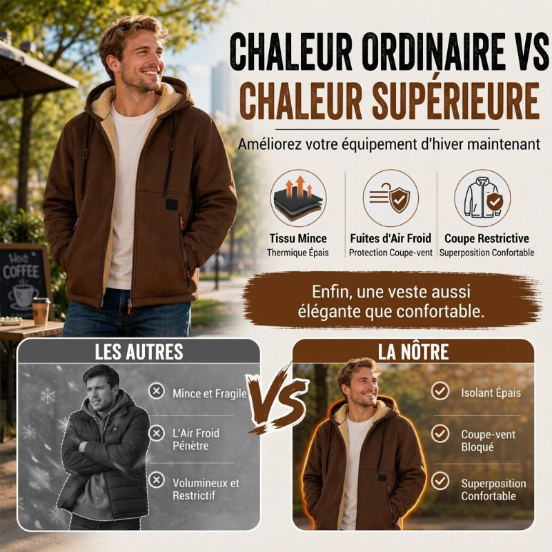 Veste à capuche doublée en sherpa épaisse pour homme🚛 Livraison gratuite ⚡