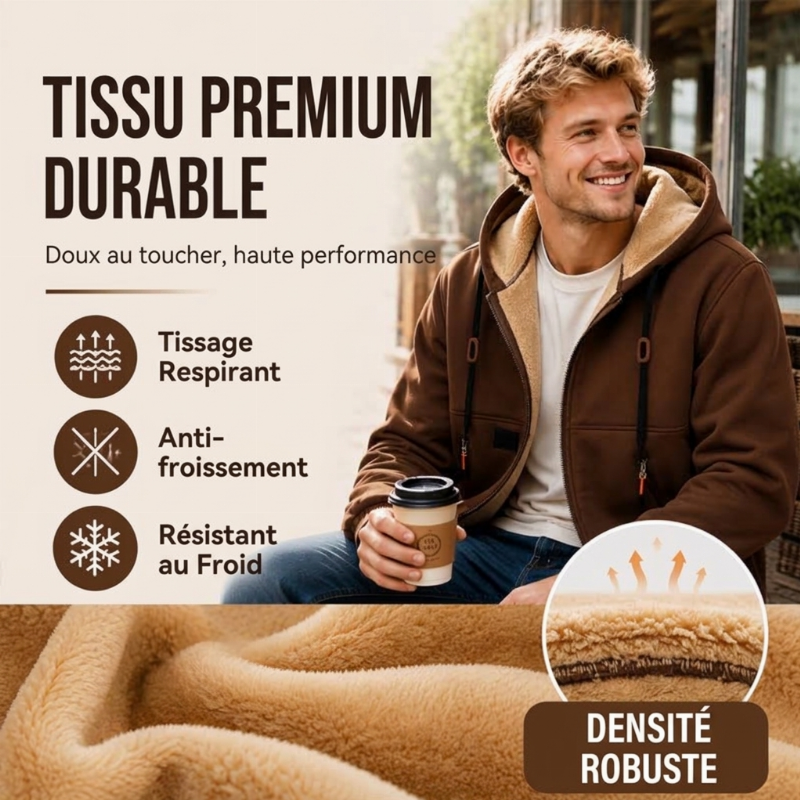 Veste à capuche doublée en sherpa épaisse pour homme🚛 Livraison gratuite ⚡
