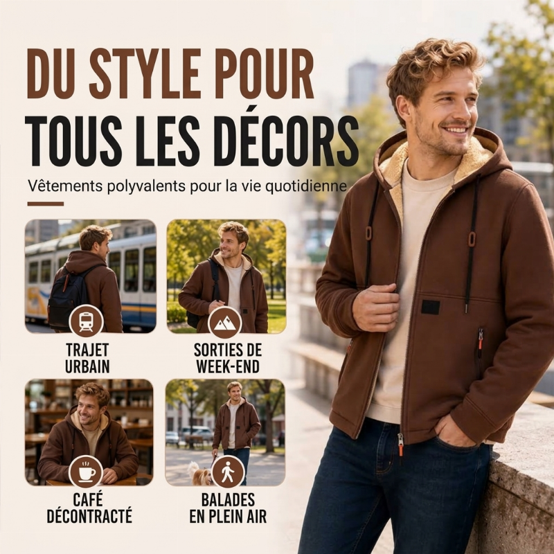 Veste à capuche doublée en sherpa épaisse pour homme🚛 Livraison gratuite ⚡