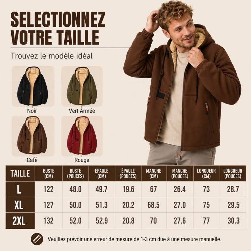 Veste à capuche doublée en sherpa épaisse pour homme🚛 Livraison gratuite ⚡
