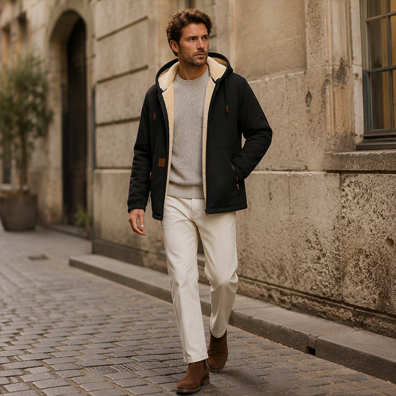 Veste à capuche doublée en sherpa épaisse pour homme🚛 Livraison gratuite ⚡