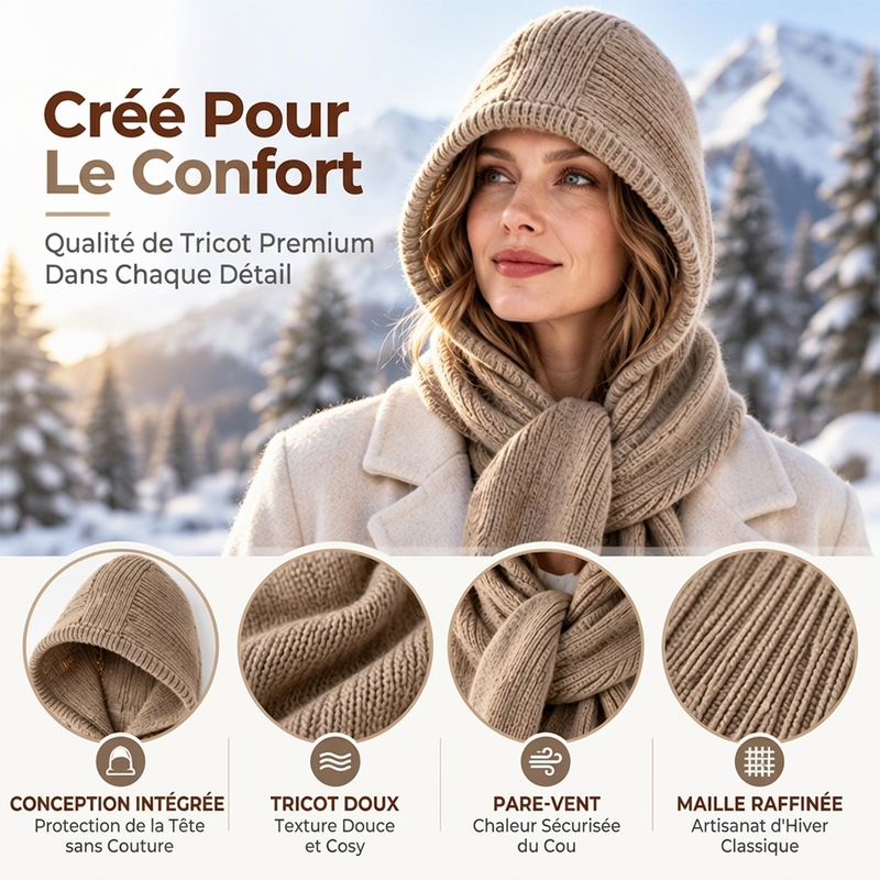 Écharpe à capuche en tricot thermique 2-en-1 pour femme