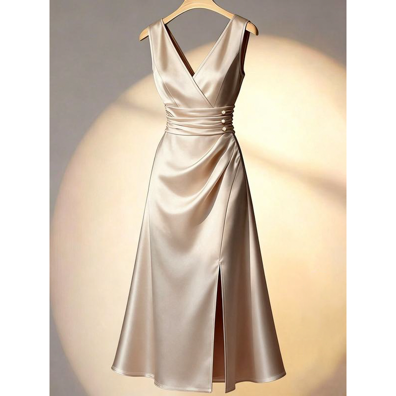 Robe moulante sans manches à col en V pour femme