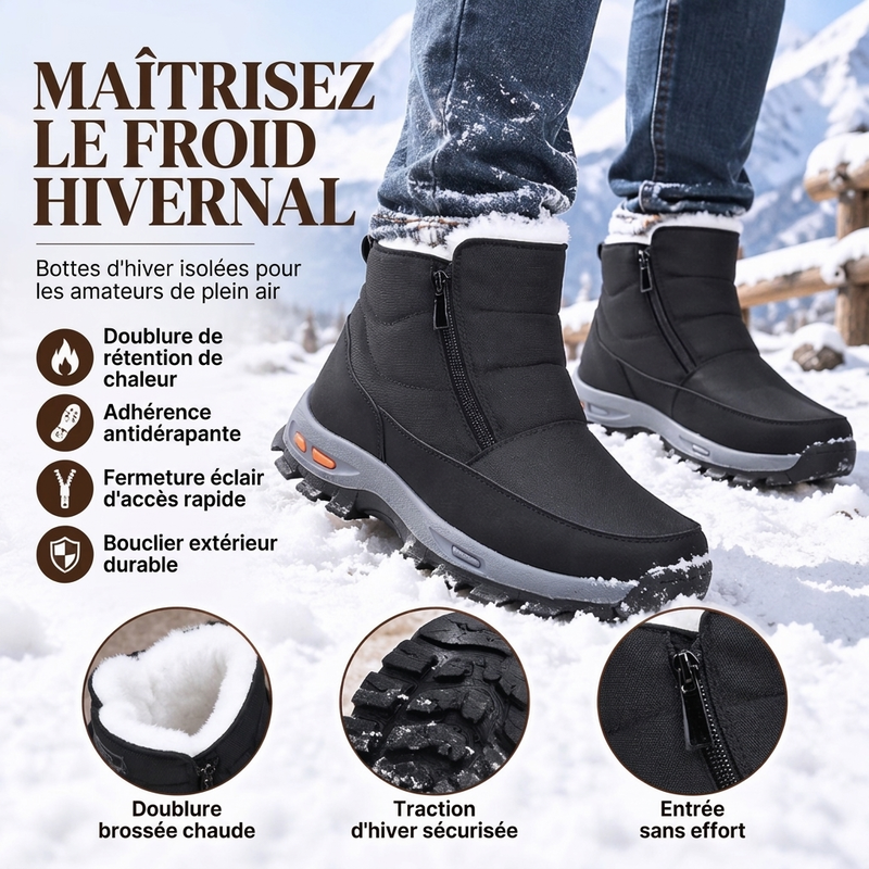 Bottes de neige d'hiver pour hommes, doublure en peluche, imperméables